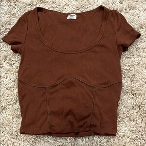 Brown Scoop Neck Women's Top